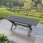 Modern aluminum rectangular dining table 82.5 inches from Goldoma - durable outdoor table in grey finish