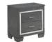 Modern gray LED nightstand with drawers and faux crystal bar pulls in a bedroom setting