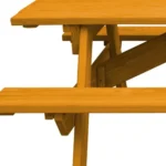 Goldoma natural solid wood outdoor picnic table with umbrella hole on a patio