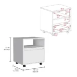 White nightstand with drawer and casters - Austin modern side table for bedroom or living room