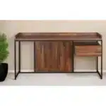 HMS 62" Simple Modern Design Brown Black Wooden Computer Desk Adjustable Laptop Table for Bedroom Home Office or Living Room