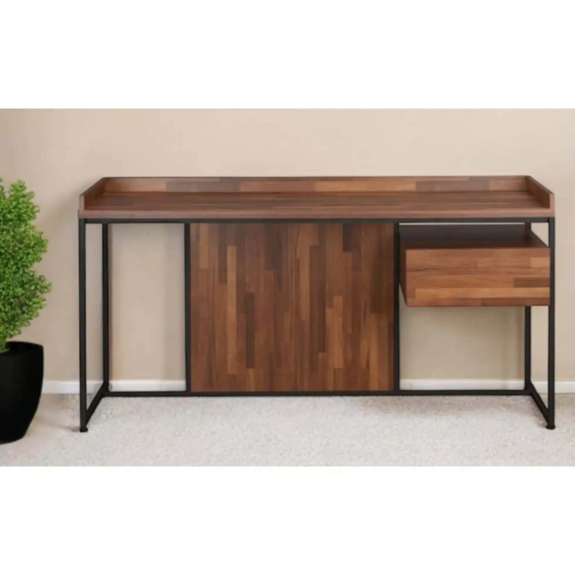 HMS 62" Simple Modern Design Brown Black Wooden Computer Desk Adjustable Laptop Table for Bedroom Home Office or Living Room