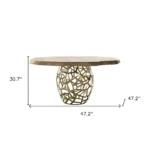 47 inch acacia live edge round dining table with brass base - unique solid wood table for four