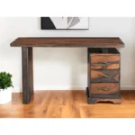 HMS 54" Brown Live Edge Solid Wood Writing Desk with Three Drawers Modern Simple Design for Bedroom Office or School Use