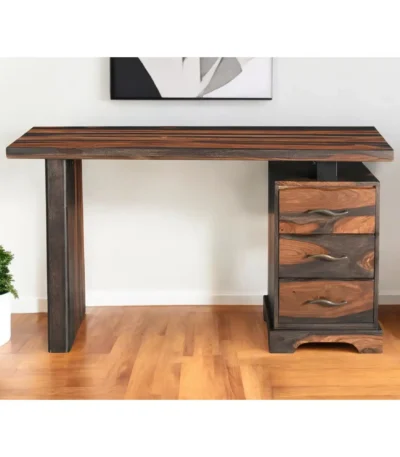 HMS 54" Brown Live Edge Solid Wood Writing Desk with Three Drawers Modern Simple Design for Bedroom Office or School Use