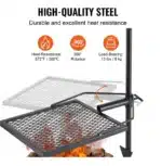 Goldoma swivel campfire grill with adjustable grate over fire pit