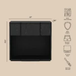 Black nightstand with drawer storage in a modern bedroom setting