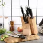 9 Pieces ABS Handle Fillet Knife VG-10 Damascus Steel Kitchen Knife Set with Sharpener Chicken Bone Scissors – base detail