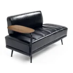 Goldoma 55-inch modern swivel ottoman with hidden storage in black faux leather - multi-functional living room bench