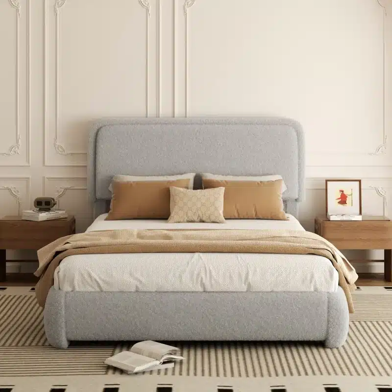 Goldoma French Modern Luxury Upholstered Bed Frame – King Size with Solid Oak Wood Frame Goldoma French Modern Luxury Upholstered Bed Frame – King Size with Solid Oak Wood Frame