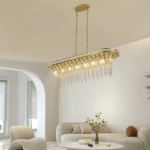 US Stock Free Shipping Dining Living Room 39.4 Inch Sand Gold Crystal Chandelier Oval Pendant Light with Adjustable Chain