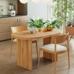 Modern extendable wooden dining table with removable leaves in mid-century style