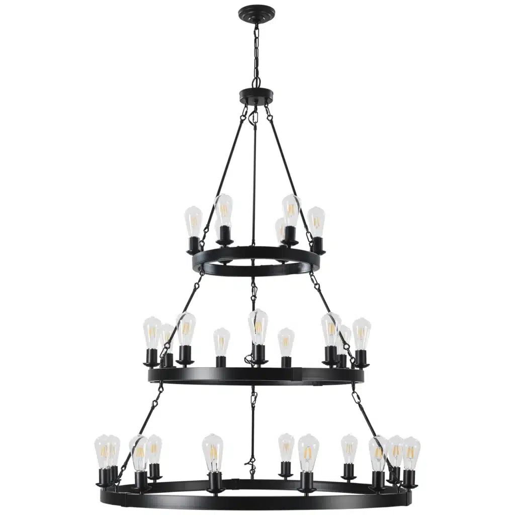 Ship From USA,45" Retro Industrial Style 3-Layer Pendant Light, 27-Lights Black Farmhouse Pendant(Bulb Not Included)