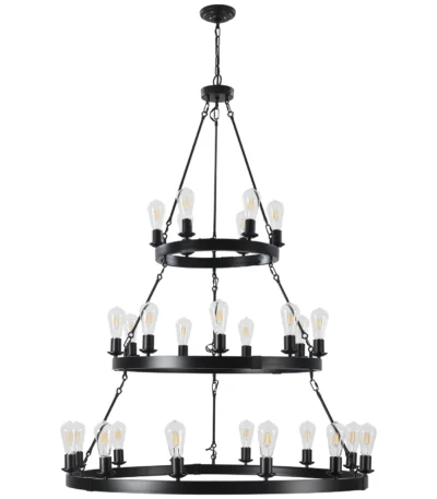 Ship From USA,45" Retro Industrial Style 3-Layer Pendant Light, 27-Lights Black Farmhouse Pendant(Bulb Not Included)
