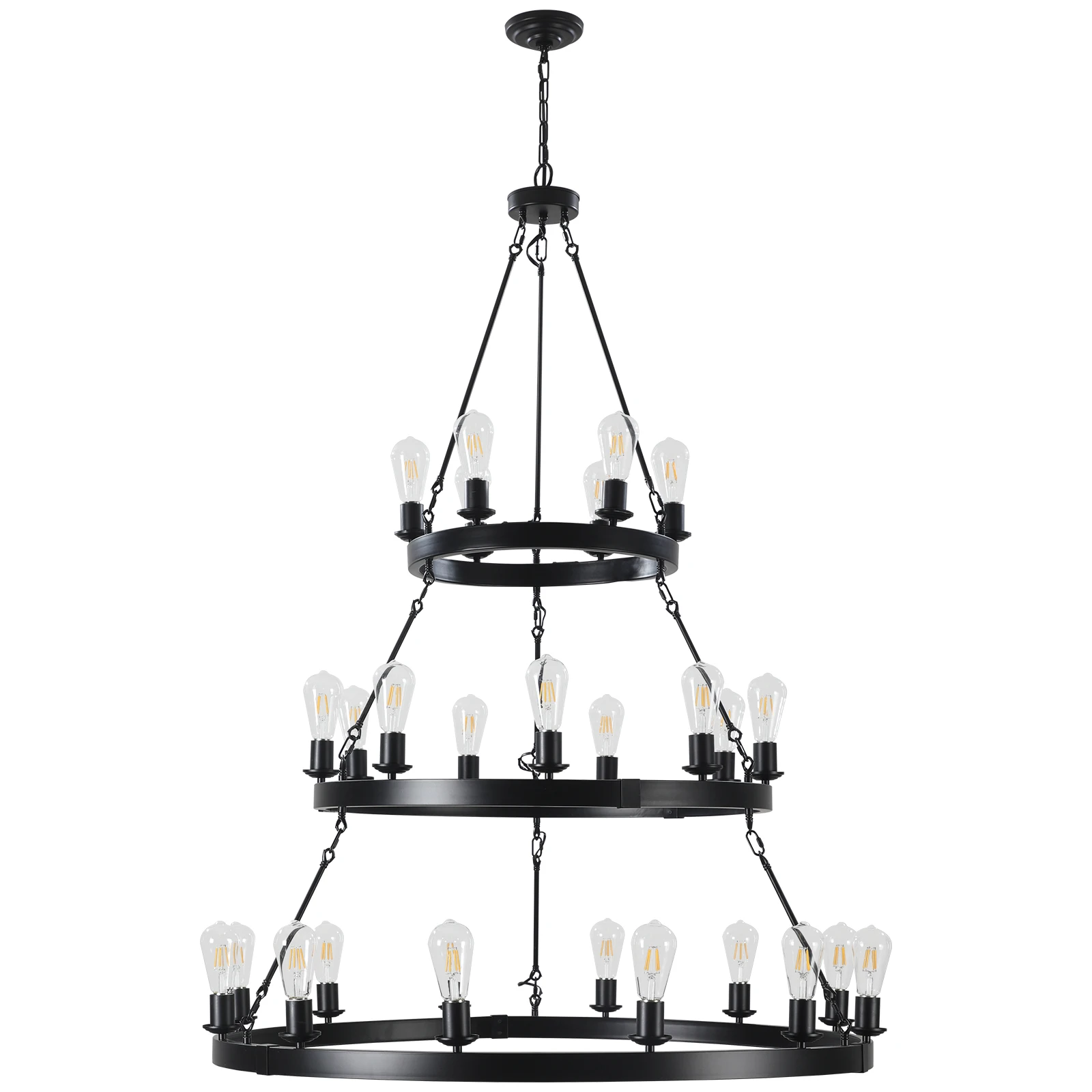 Ship From USA,45" Retro Industrial Style 3-Layer Pendant Light, 27-Lights Black Farmhouse Ship From USA,45" Retro Industrial Style 3-Layer Pendant Light, 27-Lights Black Farmhouse Pendant(Bulb Not Included)