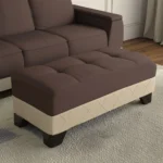 Goldoma 48-inch tufted storage ottoman in brown and cream faux leather and microfiber, with hidden storage compartment