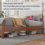 Goldoma LED king bed frame with upholstered headboard and charging station in a modern bedroom