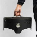 Portable propane fire pit 15 inch round stainless steel with flames
