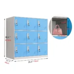 9-door metal locker with key lock in narrow edge steel cabinet for garage or bedroom