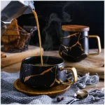 Coffee Mugs Marble Gold Inlay Mug Breakfast Mug Office Home Drinkware Milk Cup Dropshipping – side view