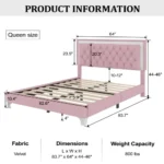 Goldoma queen platform bed with LED lights and tufted PU leather headboard in modern style