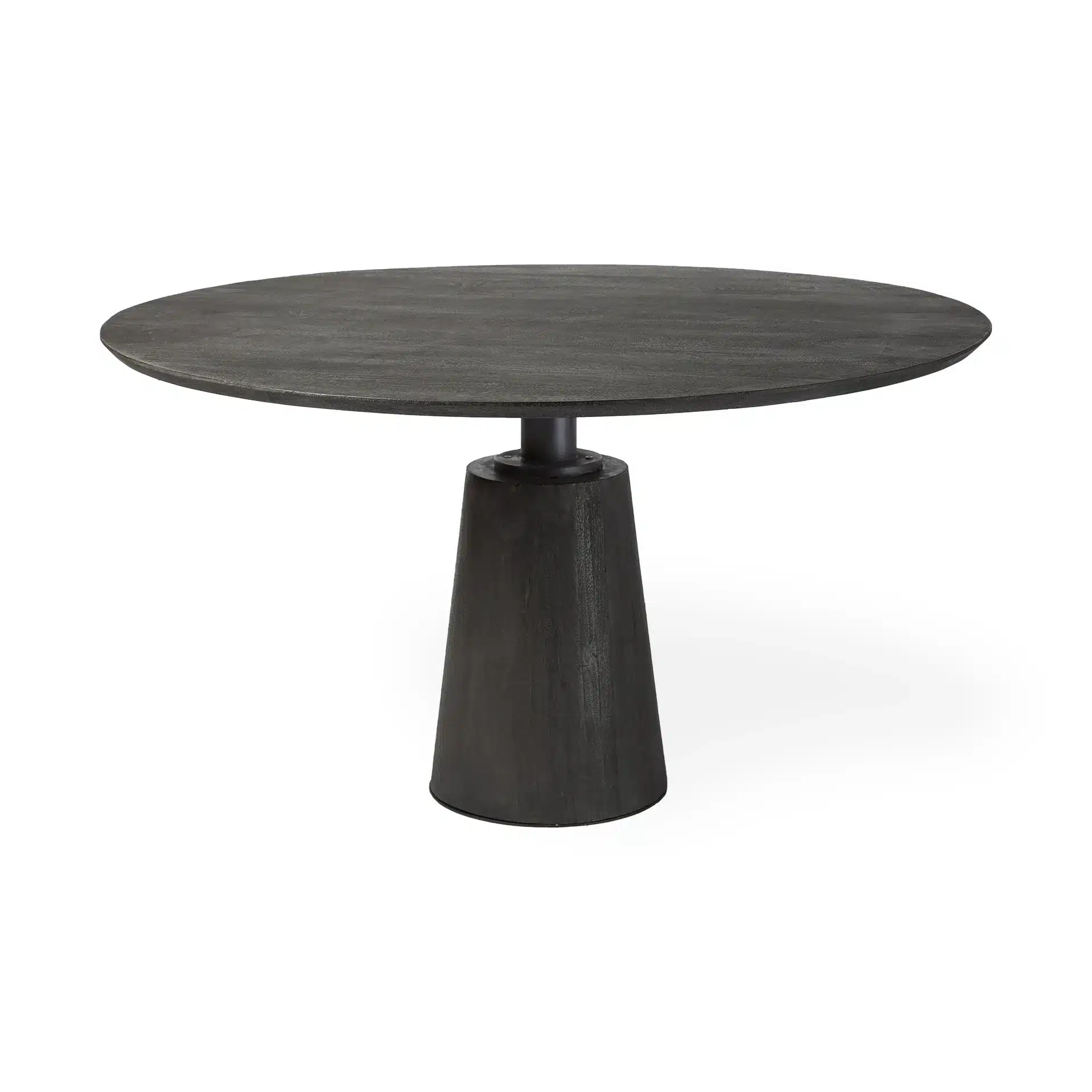 54" Round Pedestal Dining Table in Brown Solid Wood and Metal