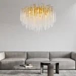 Modern crystal chandelier ceiling light fixture with waterfall tree branch design in dining room