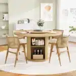 Modern Round Dining Table with Lazy Susan and Storage, 55-Inch MDF & Particle Board – side view