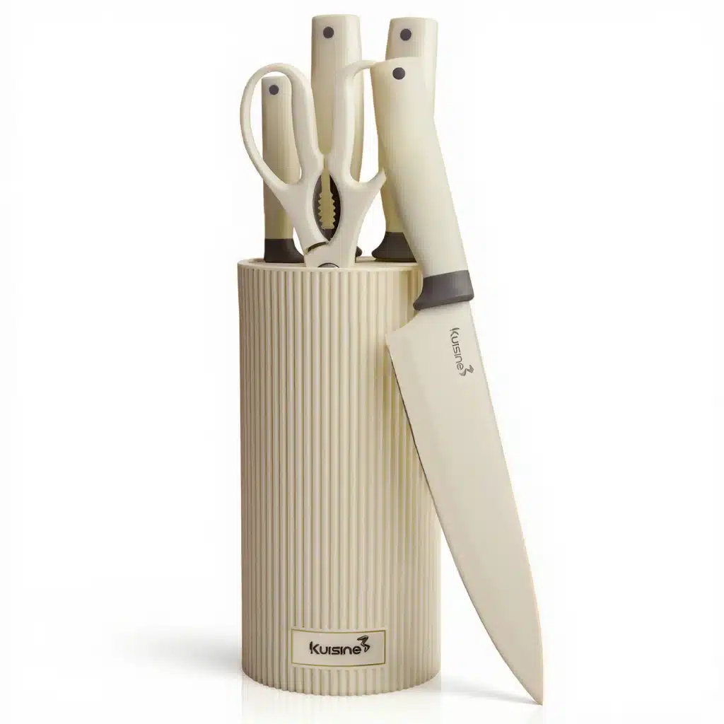 Kuisine 6-Piece Multifunction Kitchen Knife Set PP Handle Stainless Steel Coating Knife Block Set Home Use Space-Saving