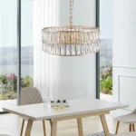 US Stock Free Shipping Fast Ship Modern Gold Crystal Chandelier Dining Room 18" Round Adjustable Hanging Pendant Light