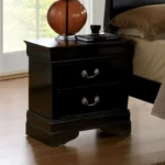 Solid wood nightstand with 2 drawers and modern nickel pulls in black finish