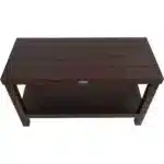 HMS Rectangular Teak Bathroom Shelf Shower Stool or Bench with Brown Finish for Your Modern Bathroom – side view