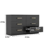 Modern lighted 6-drawer chest with gold handles in black finish for bedroom storage