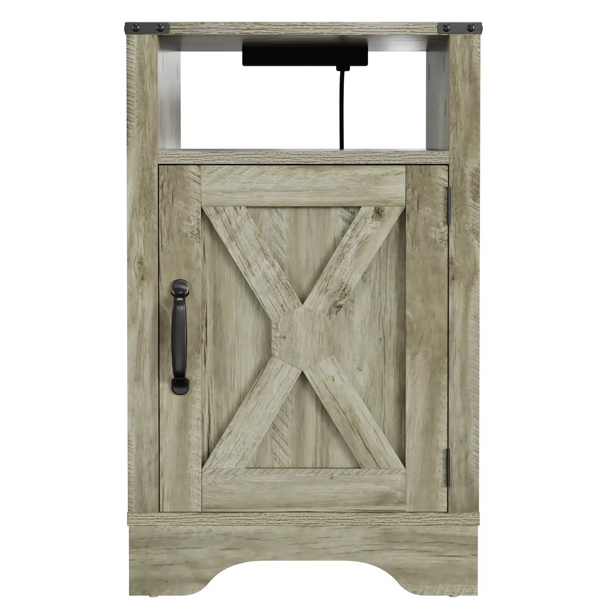 Farmhouse Nightstand with USB Charging Station - Rustic Wooden Bedside Table