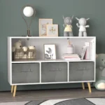 Modern FCJ Children's Bookshelf Foldable Fabric Drawers Wood Plastic Metal Cabinet for Bedroom School Dining Storage Function