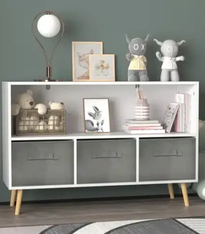 Modern FCJ Children's Bookshelf Foldable Fabric Drawers Wood Plastic Metal Cabinet for Bedroom School Dining Storage Function
