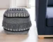 Goldoma 21" Gray Pouf Ottoman - Woven Fabric Footrest with Fringe