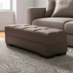 Brown chenille tufted storage ottoman with removable MDF top and hidden storage, perfect for living room or bedroom.
