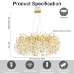 Modern Crystal Gold Chandelier, Tree Branch Chandeliers for Dining Room Over Table,Living Room,High Ceiling,Kitchen