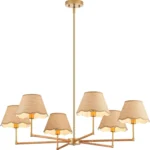 Boho Rattan Chandelier, Rustic Industrial Pendant Light Large Adjustable Pendant Lighting Fixtures for Dning Room Living Room