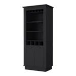 HMS 70 Rustic Modern Dining Black Bar Cabinet Home Use Wine Storage with Iron Wood Oak Panel Materials