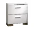Glam white nightstand 2 drawer with chrome handles and wooden top