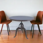 36 inch industrial gray round dining table with adjustable crank base
