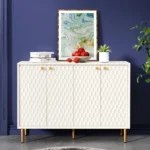 Hexagon Honeycomb Pattern Sideboard Cabinet with 4 Doors, Credenza Storage Cabinet, Modern Kitchen Buffet - Image 6