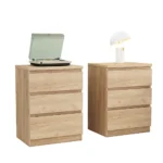 Natural Nightstand 3 Drawers Set of 2 – Handle-Free Design Thickened Top Plate – top view