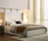 Goldoma Queen Upholstered Wingback Platform Bed with Adjustable Headboard, 54" High Oak Wood Frame, Fabric Upholstery