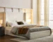 Goldoma Queen Upholstered Wingback Platform Bed with Adjustable Headboard, 54" High Oak Wood Frame, Fabric Upholstery