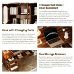 Modern Eco-Friendly Durable Desk Charging Ports Hutch Cabinet Office Storage Drawers Bookshelf Executive Computer Home MDF