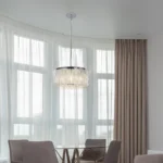 Modern Crystal Chandelier for Dining Room, 16" Round Chandeliers Adjustable Height Hanging Pendant Light Fixtures – side view