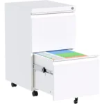 Aobabo 2-Drawer White Metal Office File Cabinet Fully Assembled 25.6''H Legal Letter A4 Size Desk Steel Mobile Lock Wheels